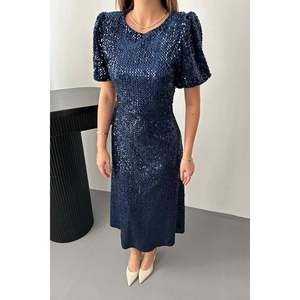 Vestido de Noche Azul Marino con Lentejuelas al por Mayor - Product Image 3