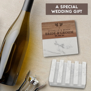 Customized Modern Design Wedding <b>Coasters</b> Personalized <b>White</b> Marble Wooden Mats/Pads Bridesmaid Gifts and Wedding Favors - Product Image 2