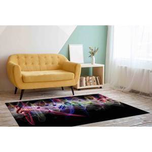 Alfombra con Estampado de Notas Musicales - Alfombra Negra para Sala de Música, con Pelo Suave - Product Image 2