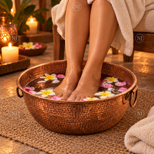 Bassin de pédicure rond en cuivre martelé fait main NJ pour bain de pieds et spa à domicile - Product Image 6