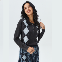 Pull en cachemire pour femme, haut de gamme, jacquard, motif losanges, polo en cachemire pour l'automne, logo personnalisé du fabricant