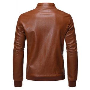 Chaquetas de Cuero Vacuno para Hombre Estilo Urbano, Ropa de Invierno, Ropa Deportiva Personalizada, Cierre de Cremallera, Cuello Alto, Color Sólido - Product Image 4