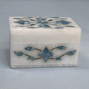 Joyero de mármol azul de lujo con trabajo de incrustaciones | Organizador elegante para anillos, pendientes y accesorios | - Product Image 5