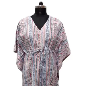 Kaftan für Damen Polyesterstoff Baumwolle Freizeitkleidung Kleid für Damen indischen und pakistanischen Stil digital bedruckter Strandanzug