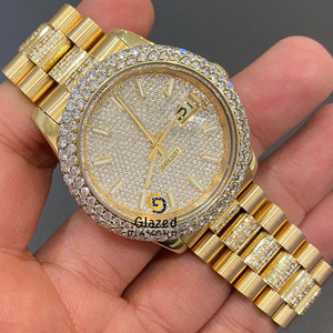 Reloj de Moissanite de acero inoxidable para hombre con diamantes redondos de corte brillante, busto con abalorio, ventana de esfera de cristal para mejorar la belleza de la muñeca - Product Image 1