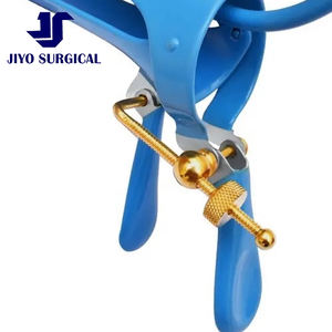 Spéculum vaginal à vis latérale de haute qualité avec tube d'évacuation de fumée instruments chirurgicaux isolés bleus - Product Image 4