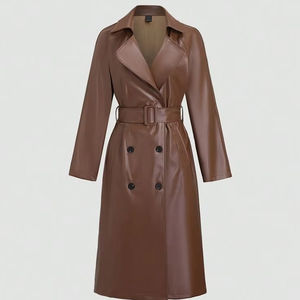 Manteau d'hiver long en cuir écologique de luxe pour femme, de haute qualité, style vintage, respirant, avec boutons et fermeture éclair - Product Image 1