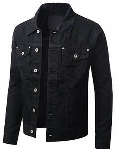 Veste en jean unisexe noire à motif uni, manches longues, boutonnée sur le devant, avec poches poitrine, hiver, 100% coton, pour le quotidien et le travail - Product Image 2