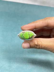 925 bague en argent sterling massif Boho Turquoise bague de mariage en cuivre vert avec lunette bague de promesse - Product Image 2