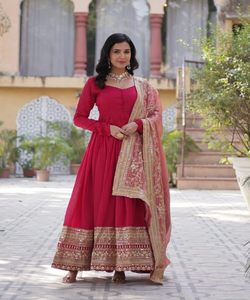 Vestidos de mujer Sonia pakistaní, trajes confeccionados para mujer, Color rojo, ropa de fiesta larga Vintage, ropa elegante para mujer, conjunto de vestido dupatta - Product Image 1