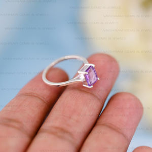 Design luxueux naturel améthyste anneaux de mariage 6x8mm octogone broche réglage pierre précieuse bague de fiançailles 925 bijoux en argent Sterling - Product Image 3