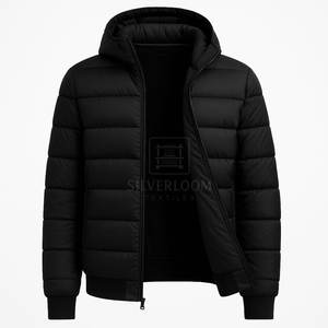 Hombres con capucha al por mayor chaqueta Puffer negro acolchado con cierre de cremallera | OEM personalizado al aire libre casual cálido chaquetas de invierno - Product Image 2