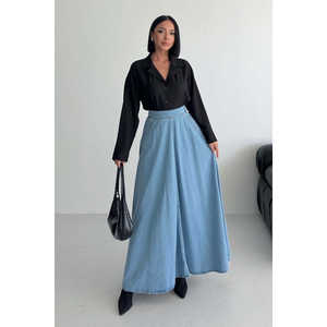 กระโปรงยีนส์ทรงเอไลน์ระบายยาว - Product Image 4