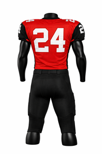 Ensemble d'uniformes de football américain personnalisés, maillot rouge et pantalon rembourré noir, kit d'équipe de football américain - Product Image 5