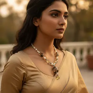 Collar de Cuarzo Ahumado y Perla para Mujer, Joyería Elegante con Piedras Preciosas - Product Image 1