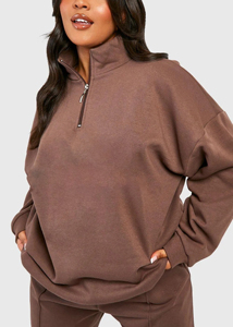 Sweat-shirt à capuche oversize pour femme, demi-zip, couleur unie, automne-hiver, décontracté, imprimé, technique de lavage à l'acide, sweat-shirt ample - Product Image 3