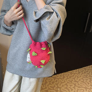 Crochet Dragon Fruit Lining <b>Small</b> Portable Cotton Fashionable Women's Single Shoulder Crossbody <b>Bag</b> Pure Handmade Winter - Product Image 2