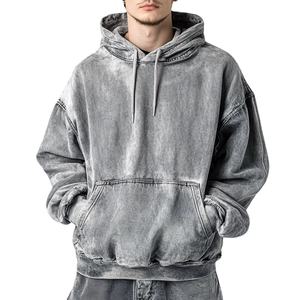Sudadera con capucha de lavado ácido de punto GSM 400 de alta calidad para hombre 100% algodón de gran tamaño ajuste largo invierno High Street Style2026 - Product Image 6