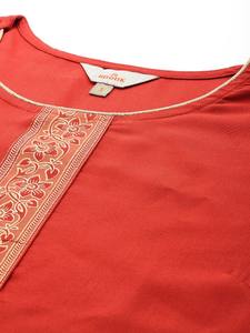 Mujeres étnico rojo sólido poliéster Kurta con pantalones y Dupatta indio pakistaní Salwar kameez traje - Product Image 3