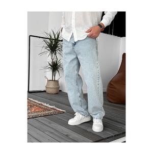 Pantalones vaqueros lavados tejidos Hip Hop para hombre, pierna ancha, 100% algodón, cintura media, ropa informal deportiva informal - Product Image 1