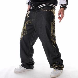 100% pantalones vaqueros de algodón para hombre de gran tamaño, holgados, rectos, de punto, Vaqueros lavados, pantalón estampado, soporte medio con servicio OEM ODM - Product Image 6