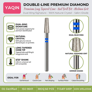 <span class=keywords><strong>Foret</strong></span> à ongles en diamant naturel <span class=keywords><strong>de</strong></span> précision Yaqin haut <span class=keywords><strong>de</strong></span> gamme, forme conique 3/32 pouces, pour les spécialistes en manucure russe - Product Image 1