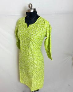 Kurti en coton imprimé vert citron avec manches 3/4 - Product Image 4