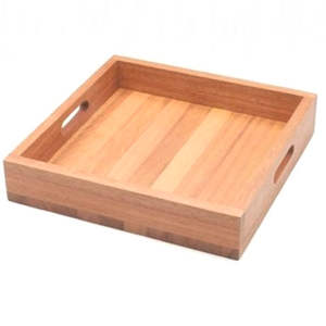 Plateau de service carré en bois aspect naturel plateau de service décoratif en bois - Product Image 2