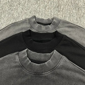 Vente en gros de sweat à capuche délavé à l'acide pour hommes de grande taille 500 grammes sweat à col rond avec impression personnalisée sweats à capuche noirs pour la saison d'automne - Product Image 6