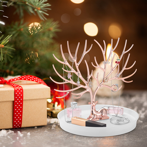 เขากวางชุบโลหะไฟฟ้าถาดเครื่องประดับแฟชั่นสีขาว + โรสโกลด์ชั้นวางต้นไม้แขวนแหวนจัดระเบียบ - Product Image 6