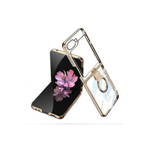 Coque de protection pliable en silicone Premium Or pour Samsung Galaxy Z Flip 6 avec support anneau MRSA en PU pour téléphone portable - Product Image 1