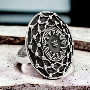 เครื่องประดับที่ทำด้วยมือของชาวอินเดีย925แข็งเงินสเตอร์ลิงออกซิไดซ์ดีไซน์ไม่ซ้ำใครแหวนดูวินเทจสำหรับซัพพลายเออร์จำนวนมากของเธอ - Product Image 2