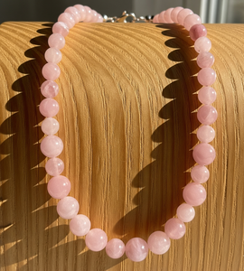 Acheter Collier Perlé Quartz Rose Unisexe 18 Pouces Argent 925 Serrure Main Nouée Géométrique Design Tendance Accessoire de Mode Cadeau - Product Image 1