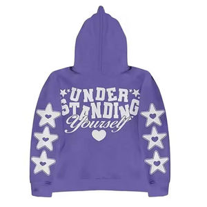 Venta al por mayor Streetwear Zip-Up Baggy Heavyweight Cotton Flared Acid Wash Custom Rhinestone Hombres Chándal Pantalones de chándal y Sudadera con capucha - Product Image 4