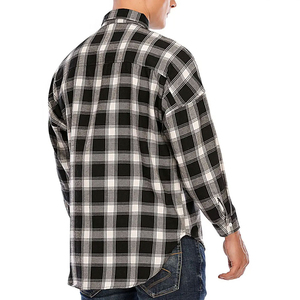 Chemise décontractée à manches longues en flanelle à carreaux noirs et blancs pour homme, col rabattu, respirante, en coton, pour l'automne - Product Image 1