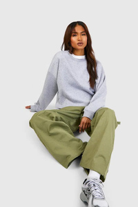 Women's Oversized Full-Length <b>Borg</b> Sweatshirt Soft Back <b>Fabric</b> Embroidery Decoration Drop Shoulders Front Winter Solid - Product Image 3