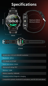 ZW98 Montres Intelligentes pour Hommes avec Lampe Torche Extérieure, GPS, Suivi de Santé, Autonomie de 15-30 Jours, <span class=keywords><strong>Appel</strong></span> Bluetooth pour Sports de Plein Air - Product Image 6
