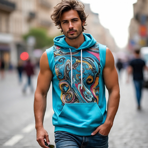 Sublimación Gym Wear Sin mangas Tank Hood Hombres Entrenamiento Fitness Tank Top Pullover Sublimación personalizada Singlet Top Hombres - Product Image 4