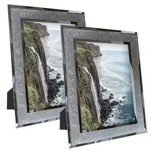 8x10 silver crystal photo frame for wedding on the desktop or wall decoration 5x7 Glass Picture Frame with Shiny Diamond