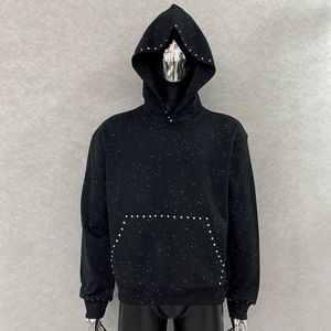 Sweat-shirt à capuche court surdimensionné en molleton français lourd, imprimé avec des strass sur toute la surface, impression sérigraphique, style streetwear personnalisé - Product Image 5