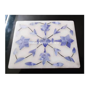 Boîte décorative en marbre bleu nacre avec motif floral - Product Image 1