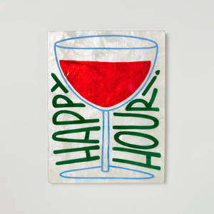 Letrero de pared de nácar hecho a mano colorido con ilustración de copa de vino, pieza de arte decorativa para cocina, comedor o área de bar - Product Image 1