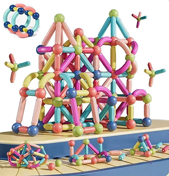 DIY Menyenangkan Bola Magnetik Bat Set 64 Pieces Blok Bangunan Magnetik Pembelajaran Awal Konstruksi Bangunan STME Susun Mainan untuk Anak-anak