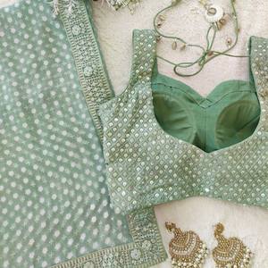 Nuevo estilo, bordado, ropa de fiesta trabajada, Sari, ropa informal, Sari para mujer con aspecto pesado, blusa, pieza bordada, Sari de gasa - Product Image 5