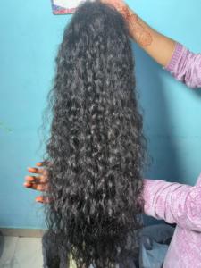Extension de trame de cheveux vierges indiens soyeux, cheveux bouclés étirés avec vague d'eau brillante, vague profonde, styles de cheveux bruts de Temple - Product Image 2