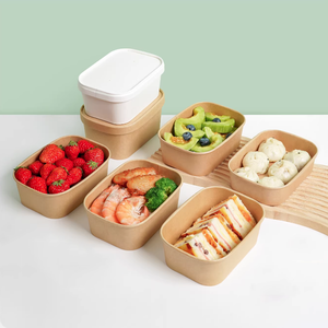 白色/牛皮纸彩色方形环保一次性食品容器带盖纸碗用于沙拉包装一次性盒子 - Product Image 5