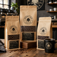 Sacs à café mats noirs AT PACK de 2 lb avec fermeture à lien métallique, emballage personnalisé à soufflets latéraux pour torréfacteurs de café