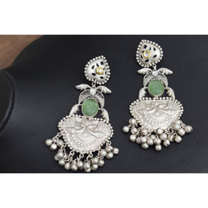 ต่างหูห่วงแบบกุนโกร ดีไซน์ใหม่ งานแฮนด์เมด ลายเงิน  ทำจากทองเหลือง ประดับด้วยหิน  ขนาดใหญ่ สำหรับเด็กผู้หญิงและผู้หญิง - Product Image 1