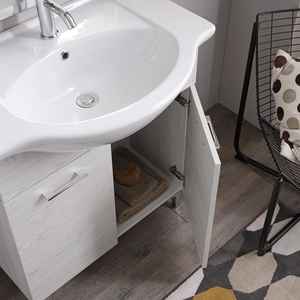 Ensemble de meuble-lavabo autoportant avec miroir et lampe Ravenna en chêne blanc de 75 cm à effet bois - Product Image 5