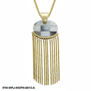 Mother of Pearl Mosaic <b>Pendant</b> <b>Necklace</b> <b>Gold</b> Fringe Tassel Statement Jewelry Checkerboard MOP <b>Long</b> Chain <b>Necklace</b> for Women - Product Image 4